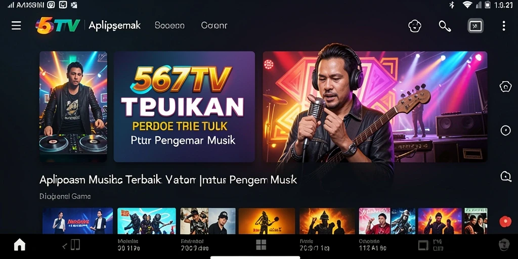 Screenshot 567TV menampilkan antarmuka pengguna dengan berbagai pilihan musik.