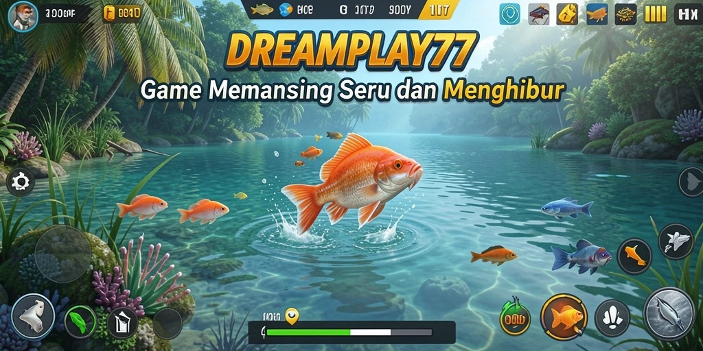 Tampilan gameplay DREAMPLAY77 dengan suasana memancing yang tenang.