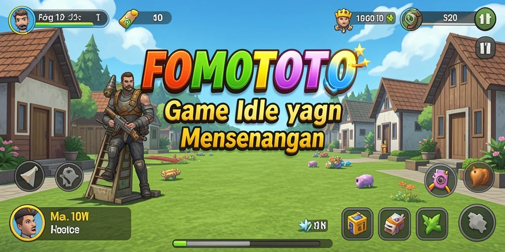 Screenshot gameplay FOMOTOTO menampilkan karakter yang sedang mengumpulkan sumber daya.
