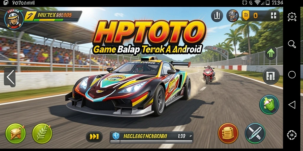 Tampilan gameplay HPTOTO yang seru dengan mobil balap di lintasan.